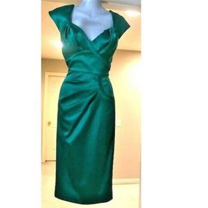 NEW! STOP STARING EMERALD SATIN MIDI PINUP DRESS